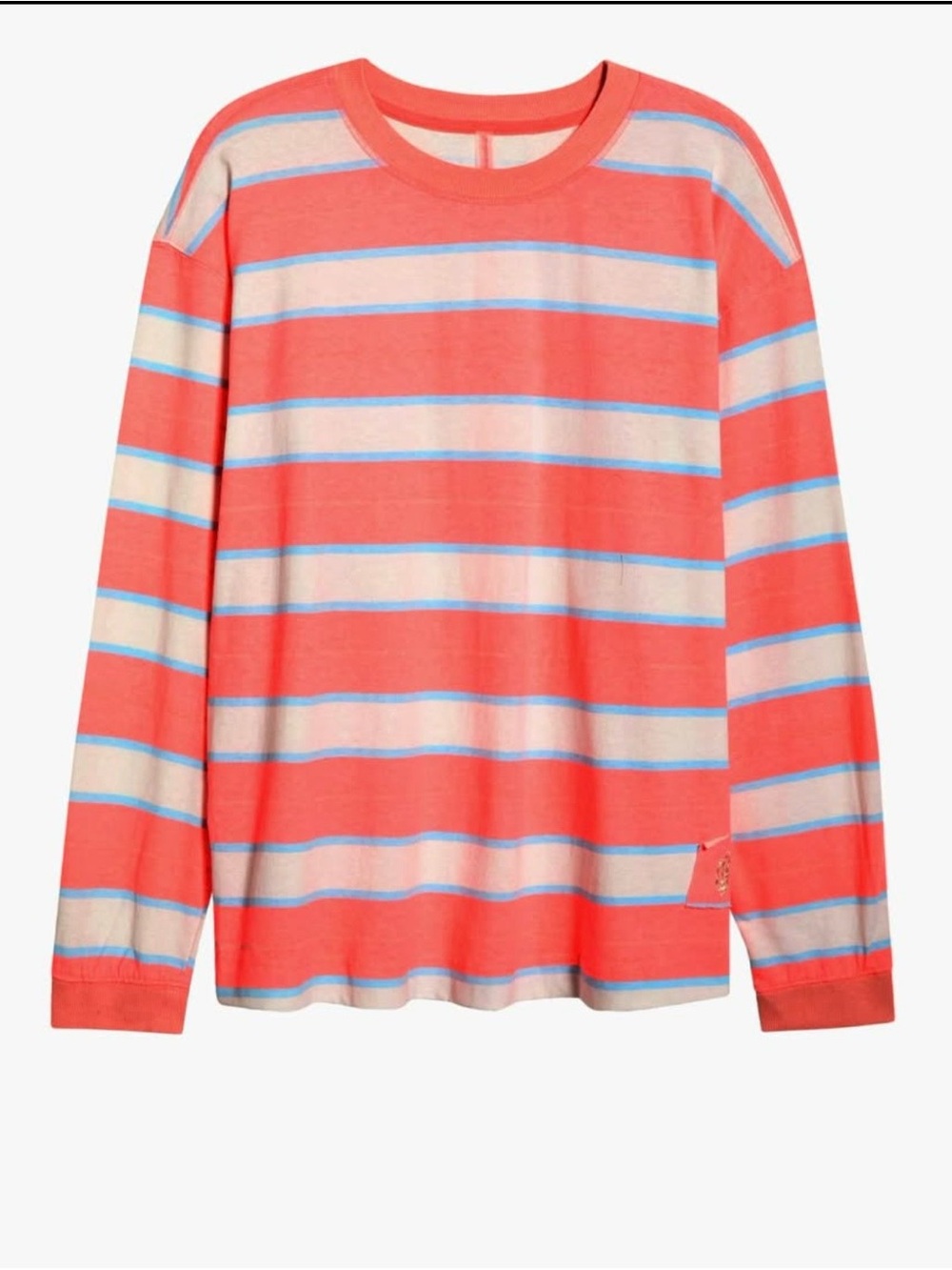 Free People Coral and Light Blue Striped Long Sleeve Tee